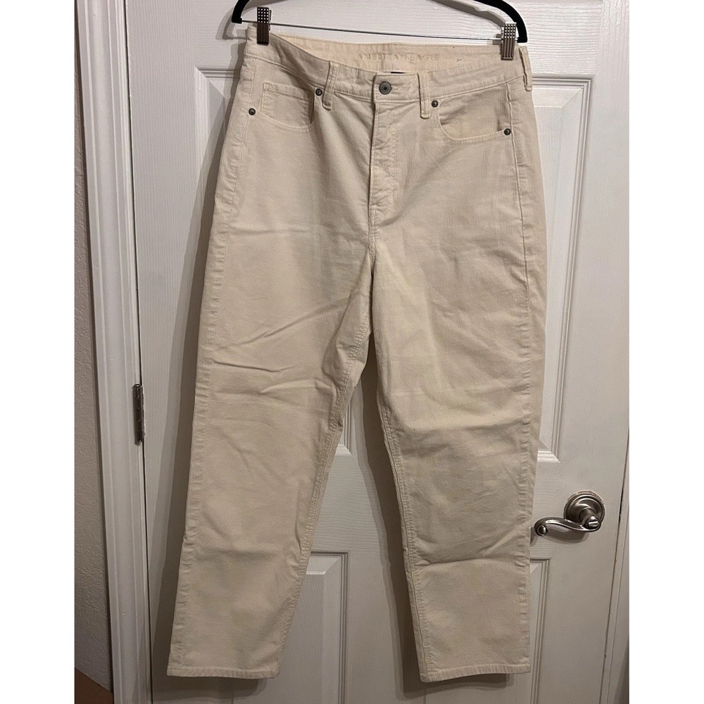 American Eagle Womens 12 Corduroy Stretch High Straight Pants Jeans Cream